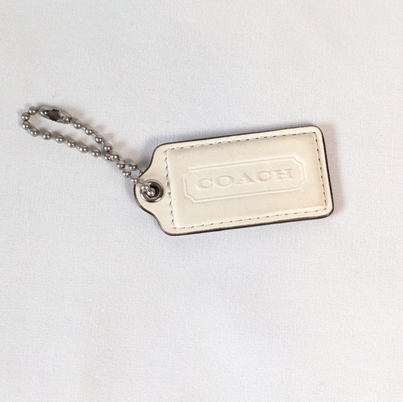 Coach Hangtag White Ivory Leather Nickel Hardware - Picture 1 of 4